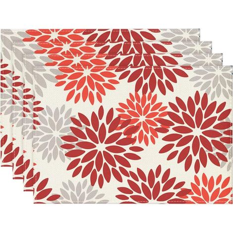 Sets de table fleuris rouges Dahlias d'automne, lot de 4, Noël 30x45cm, sets de table lavables pour vacances, sets de table de cuisine, décoration pour fête (1/5)