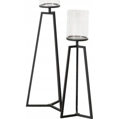 Boltze Cosa porta-candele nero vetro cornice ferro 95 cm 75 cm