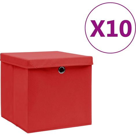 Boîtes de rangement avec couvercles 10 pcs-Coffre de rangement-Stockage Rangement 28x28x28 cm Rouge 579394 (1/5)