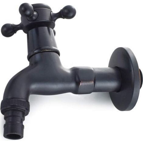 Robinet de machine à laver Robinet extérieur Robinet de Machine à Laver en Laiton avec Bec d'évier G1/2 - Robinet de Vadrouille à Poignée Croisée Antique pour Lavabo Jardin(Noir) (1/5)