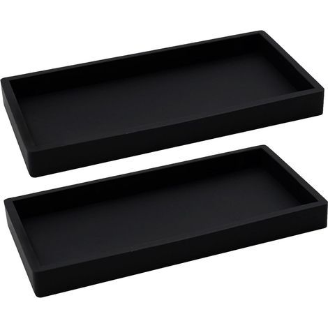 Rectangular decorative tray, bathroom tray, dressing table tray, 20 x 10 cm (black, 2 pieces)