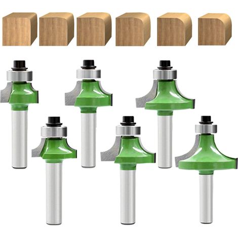 Lot de 6 Fraise Quart de Rond, Fraise Defonceuse 8mm, Fraise Defonceuse en Carbure Avec Roulement, Fraises à Rainurer pour Défonceuse, Fraises pour Défonceuses Pour le Travail du Bois (6)
