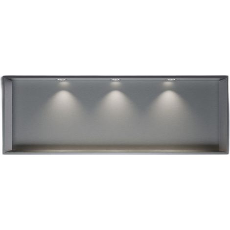 BERNSTEIN - Nicchia doccia in acciaio inox + 3 faretti LED, ripiano integrato - 30x90x10cm (AxLxP) - Acciaio spazzolato, 3 faretti cromata	Acciaio inossidabile spazzolato, Cornice per installazione sp
