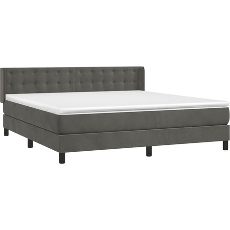 Box Spring Bed with Mattress Dark Grey 160x200 cm Velvet vidaXL (1/4)