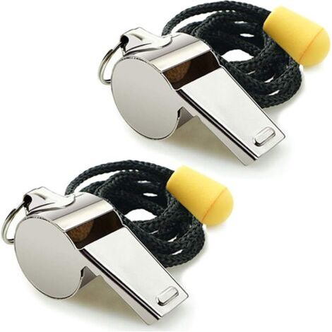 royaluxe-Lot de 2 sifflets de sport en acier inoxydable avec cordon, sifflets sonores forts parfaits pour les entraîneurs, les arbitres et les officiels (1/5)