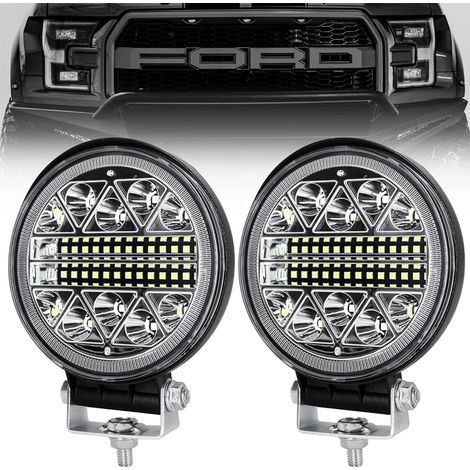 Lot de 2 phares LED ronds 102W – Longue portée 6000K – IP68 étanche – Aluminium antichoc pour voitures. camions. SUV. bateaux (1/5)