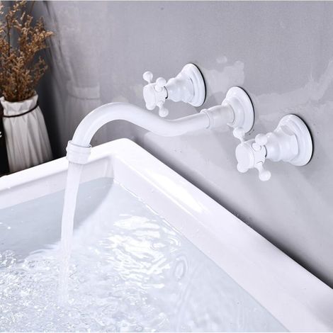 Robinet mitigeur d'eau chaude et froide en laiton pour lavabo de salle de bain mural (1/4)