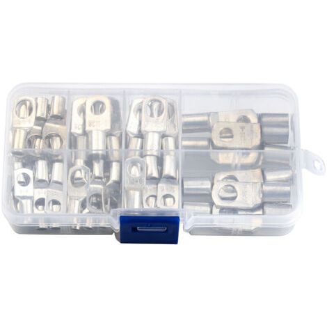 QORVA-Bornier 60 pièces câble robuste extrémité fermée tubulaire R-ing bornes connecteurs fil de cuivre cosses oeillets tubulaire assortiment boîte conception, Silver