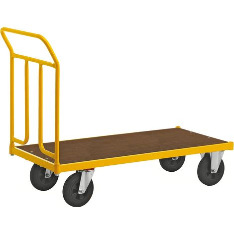 Kongamek Plattformwagen pulverbeschichtet mit Ladefläche 1200x604mm aus MDF, Schiebebügel und Gummibereifung ohne Bremse (1/3)