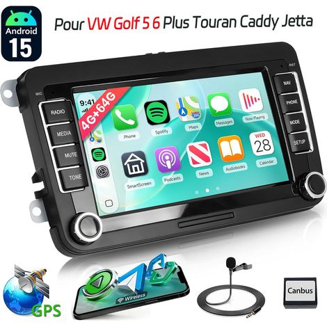 Apple CarPlay pour VW Golf 5/6 Plus, Touran, Caddy T5, Android 15, autoradio avec navigation GPS - 4+64G MIC (1/4)