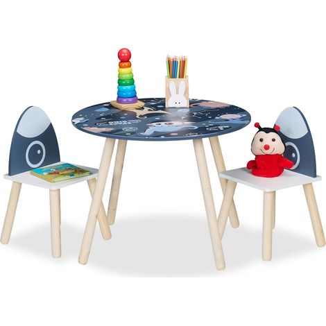 Relaxdays Tavolino per Bambini con 2 Sedie, Set di Mobili per la Cameretta e Stanza dei Giochi con Design Dinosauro