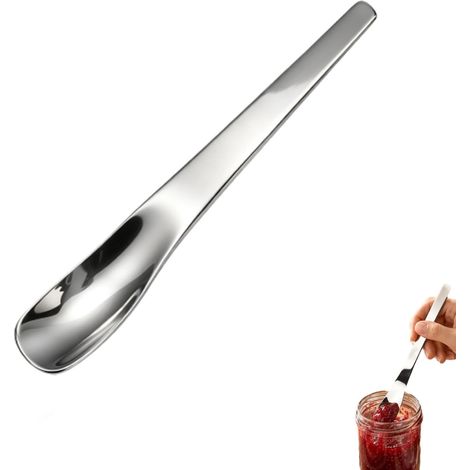 Cuchara de postre de acero inoxidable con mango largo, cuchara de postre de acero inoxidable de color plateado. (1/3)