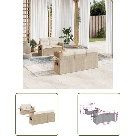 The Living Store Salon de jardin avec coussins 6 pcs beige résine tressée - Ensemble Salon Jardin - Meubles De Jardin - Salon Extérieur - Set De Jardin - Chaise Lounge (1/3)