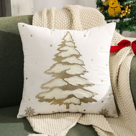 Housse de coussin sapin de Noël doré, décoration de Noël 45x45 cm - Noël - velours - blanc, sans garniture