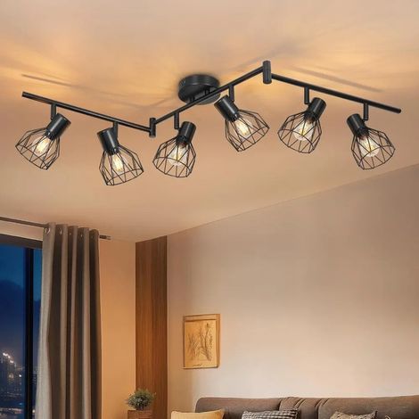 Plafonnier LED orientable à 350° avec 6 ampoules E14, rond, noir, pour cuisine, salon ou chambre (ampoule non incluse). (1/5)