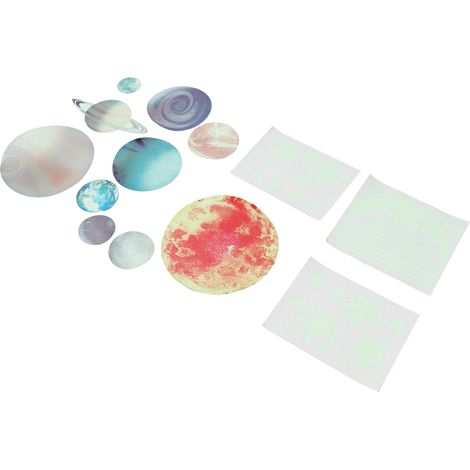 Stickers muraux décoratifs en PVC auto-adhésifs, phosphorescents, représentant des étoiles, la lune et des planètes, pour chambres, salons, chambres d'enfants et ameublement stickers fluorescents ver (1/5)
