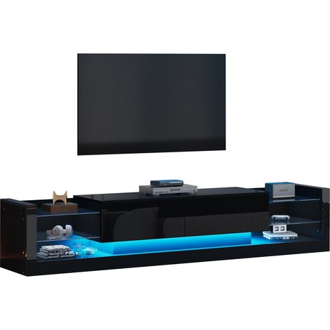 CHICFURN Mueble TV 181 cm negro brillante con LED, para TV de hasta 80 pulgadas (1/5)