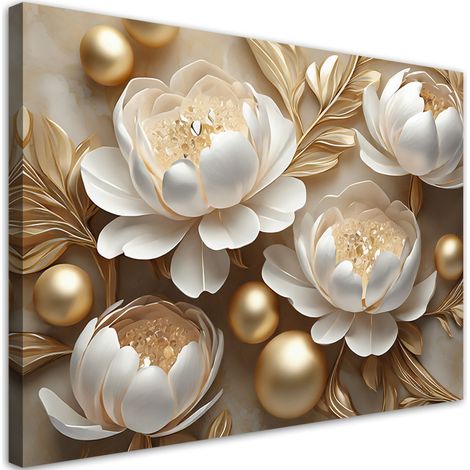 Tableau sur toile Tableau sur toile Fleurs glamour 3D dorées 90x60 (1/5)