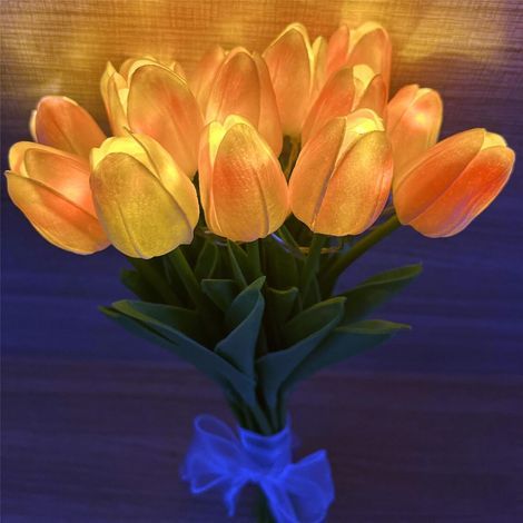 15 tulipes artificielles avec éclairage LED, bouquet de tulipes au toucher réaliste, fonctionne sur piles, décoration intérieure créative pour Noël, les mariages et les séances photo (rose, 15 pièces) (1/5)
