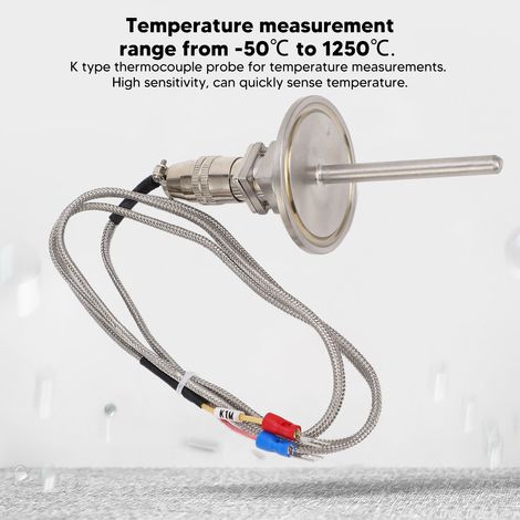 Thermoelement Typ K, Temperaturbereich -50 °C bis 1250 °C, 6 mm Durchmesser, 60 mm Länge, 1 m Kabel, Temperaturfühler (1/5)