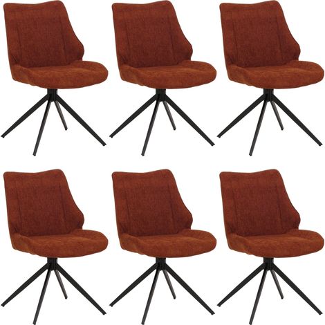 [NON UTILIZZATO] Set 6 sedie sala pranzo HHG-026, posizionamento automatico girevole, tessuto ciniglia (320g/m²) Oeko-Tex, rosso marrone (1/5)