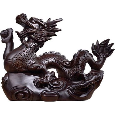 Statue De Dragon Chinois - Figurine Zodiac Année Du Dragon - En Résine - Noir - 13 Cm - 1 Pièce (1/5)