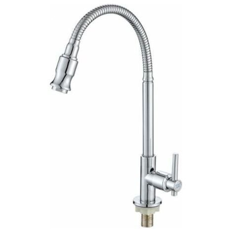 Robinet de cuisine extérieur - Kit robinet eau froide chrome 360° rotatif sur pont avec flexible et cartouche céramique anti-goutte (1/4)