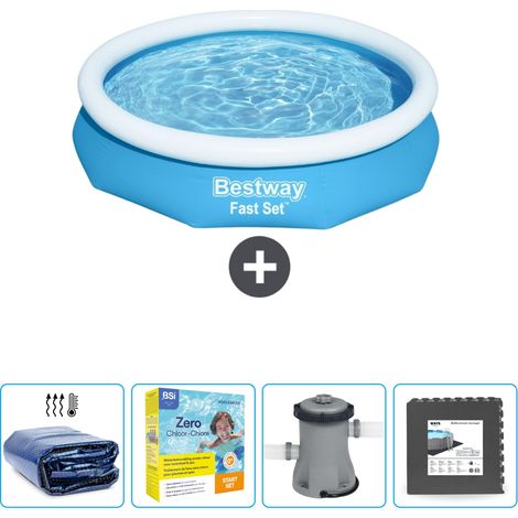 Piscine Gonflable Ronde Fast Set Bestway - 305 x 66 cm - Bleue - Incluse Accessoire CB8 (1/5)