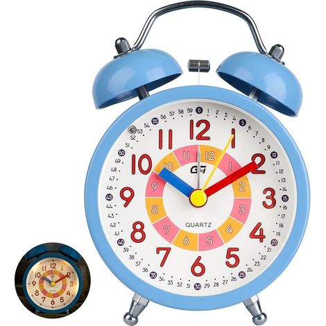 Réveil Enfant Analogique Garçon Fille Silencieux Horloges de Table alimentées par Batterie sans coutil de Chevet Grande Fonction Lumineuse Snooze Light pour Bureau de Chambre (Bleu-820) (1/5)