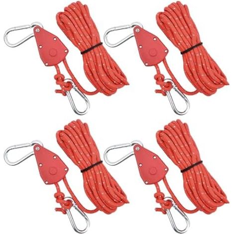 4 Stück Abspannseile Camping 6mm, Abspannleine Reflektierend 5M, Zelt Seil Ratsche, Zeltschnur mit Spanner Einstellbare, Ratchet Hanger für Zelt Sonnensegel Wandern Pflanzenlampe (Rot, 5M) (1/5)