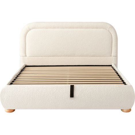 Cama doble 140 x 200 cm con canapé hidráulico, somier y cabecero bouclé beige, HOMVRA (1/5)