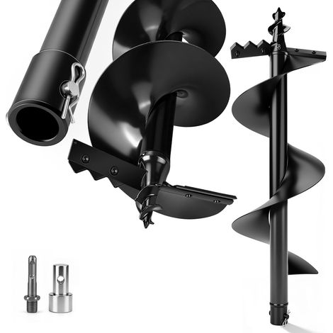 Mèche pour Tarière Ø 250 mm x 80 cm- Adaptateur SDS-Plus - Acier Manganèse Haute Résistance avec Tête en Tungstène, Dents de Creusage Renforcées, Perçage Puissant pour Sols Durs et Racines