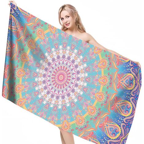 Serviette de plage, Serviettes de plage pour femmes, Serviettes en microfibre, Serviette de voyage, Serviette de bain à séchage rapide, Serviette de plage, Mandala Boho Coloré