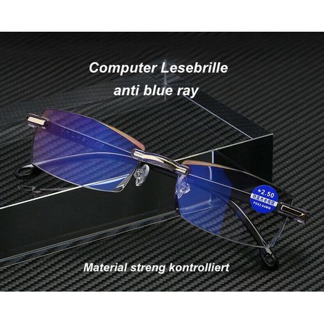 Lot de 2 lunettes anti-lumière bleue Uni pour lecture sans monture pour télévision, ordinateur, filtre à lumière bleue + 2,5 dioptries (1/4)