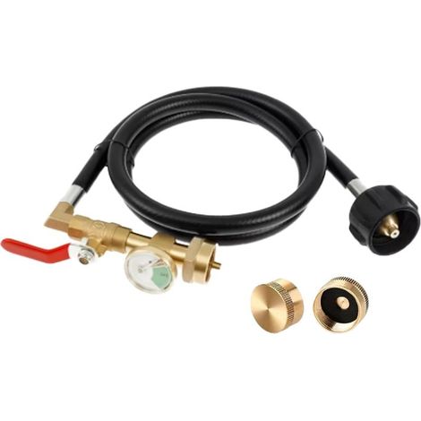 Adaptateur De Recharge Pour Bouteille De Gaz Propane, Raccord Pour Bouteille De Gaz Avec Jauge Luminescente, Connecteur En Laiton Avec Tuyau Pour Réservoir De Grill Camping BBQ Et VR (1/5)