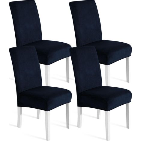 Stuhlhussen Samt 4er Set, Universale Stretch Hussen, Dunkelblau (1/5)