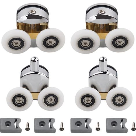 Roulettes pour porte de douche, roulettes de porte en plastique, pour verre de 4 à 6 mm, à monter soi-même, diamètre 23 mm (2 roulettes supérieures et 2 roulettes inférieures). (1/5)