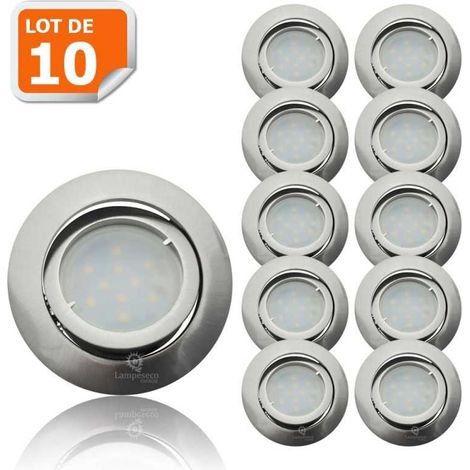 Lot de 10 Spot Led Encastrable Complete Satin Orientable lumière Blanc Chaud eq. 50W ref.209 (1/5)