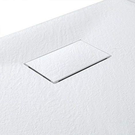 Piatto Doccia Spessore 2.6 Cm Resina SMC Effetto Pietra Stone Ardesia Antiscivolo Riducibile Filopavimento Con Griglia Di Copertura Bianco 70x150 Cm - Misura: 80 x 80 cm