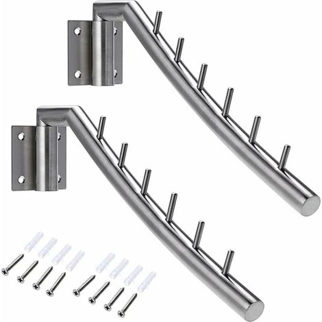 BRAVIX 2 Patères Barre/crochet de vêtement, porte-vêtement Crochet Inox Mural, Balancer 180°, Chargé max 30kg, avec 6 tiges pour Organiser Vêtements, Collier etc. (1/5)
