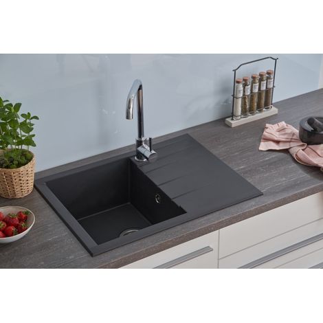 Küchenspüle Einbauspüle Spüle Granit Mineralite 62 x 50 Schwarz Respekta Houston