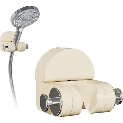 Support de pommeau de douche réglable et amovible, fixation murale à ventouse intégrée, crochets latéraux, sans perçage, support de pommeau de douche (1/5)