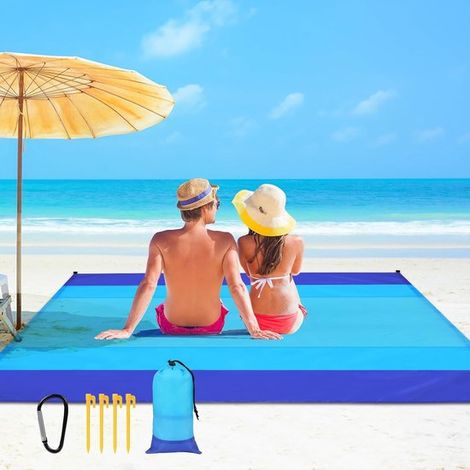 Manta de playa - Manta de picnic - Manta de camping - Actividades al aire libre - Arena e impermeable - 210 x 200 cm - Azul (1/5)