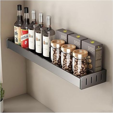 40x13.8x5.5cm Wall Mounted Spice Rack, No Drilling Kitchen Wall Shelf Spice Rack with Rod and Hooks, Metal Spice Rack, Kitchen Wall Shelf for Kitchen Cupboard (1/5)