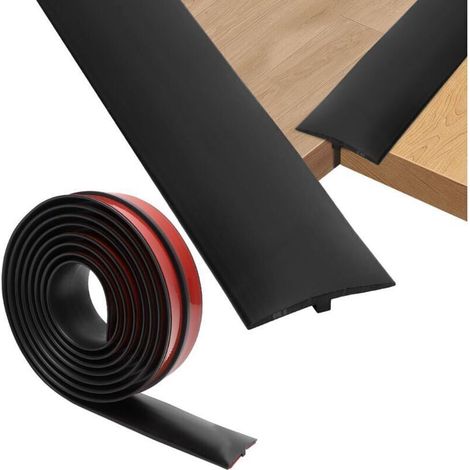 Profilé de transition auto-adhésif, 5 × 300 cm, pour seuils de porte, PVC, profilé de transition, auto-adhésif, pour joints de sol, parquet, stratifié (noir) (1/4)