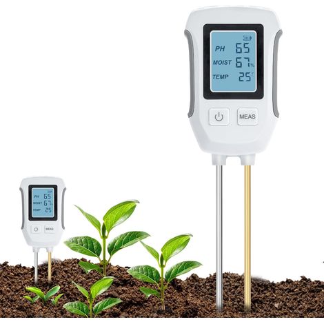 Testeur de pH du sol 3 en 1, détecteur d'acidité-basicité du sol, mesure de la température et de l'humidité avec écran LCD rétroéclairé, compatible avec le jardinage, les plantes en pot et les exploit (1/5)