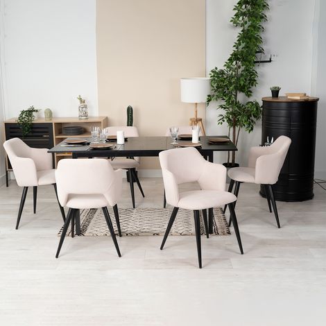 Meubles Cosy – Ensemble table et chaises 7 pièces – Table extensible 120/160 x 80 cm – 6 chaises en tissu polyester beige – Design industriel moderne