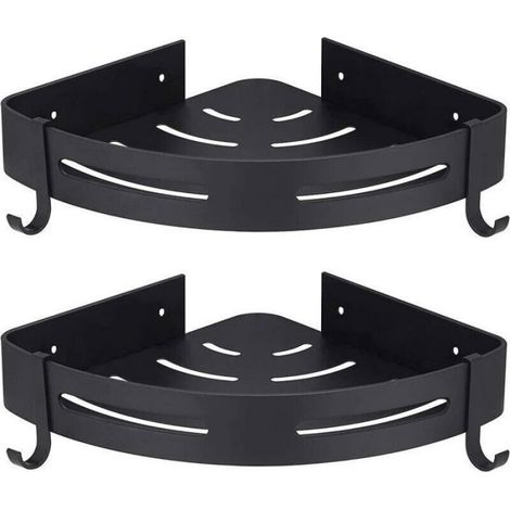 Tigrezy Etagére Douche d'angle Noir sans Perage Rangement Salle de Bain Douche Accessoire Salle de Bain Support Porte Savon Douche