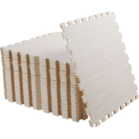 Tapis en Mousse Emboîtables - 240 x 180cm - Effet Bois Doux pour Salon Chambre Salle de Gym - E1.0cm Beige 12Pcs (1/4)