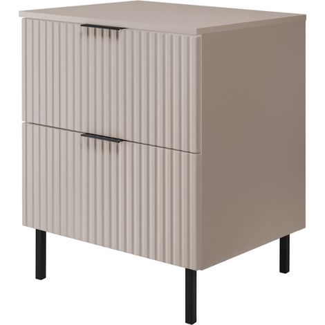 Furnidea - Meuble sous vasque avec plan sur pieds FLOW cachemire 60 cm - 2 tiroirs - façades rainurées (1/4)